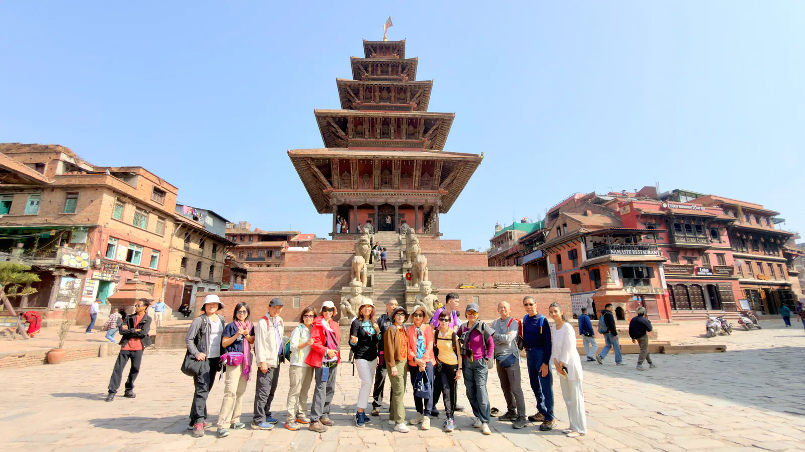 Travelers gathered at Nyatapola Temple in Bhaktapur