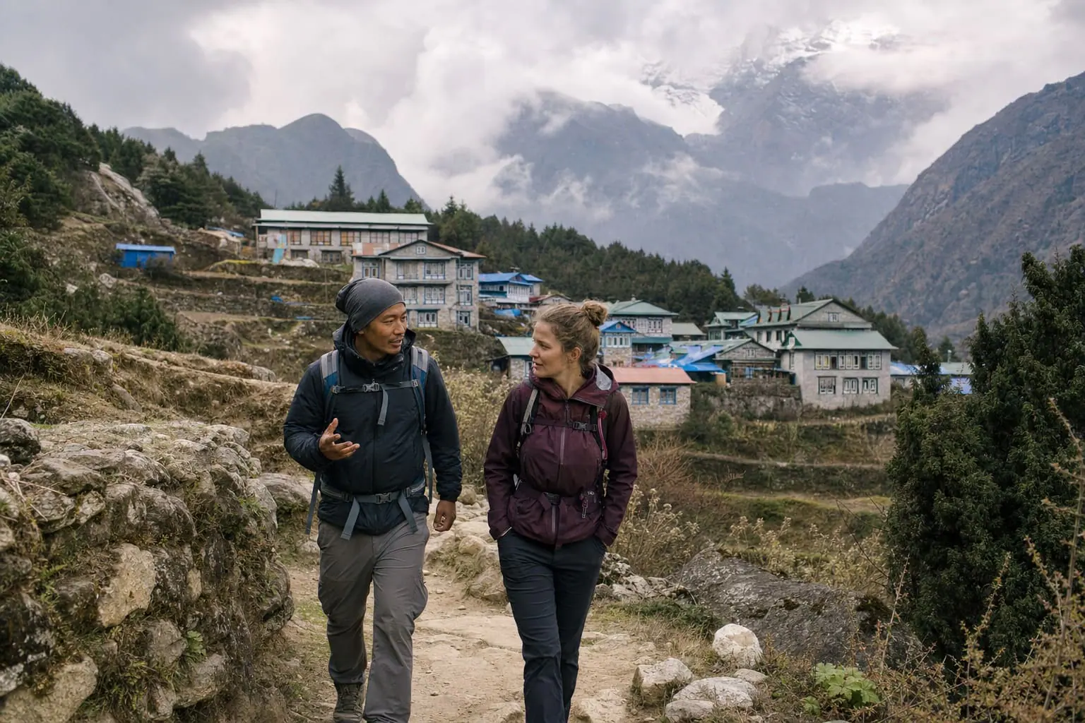 Local guide overlooking an Everest region valley in Nepal